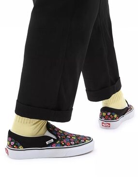 VANS Classic Slip-On Floral Black/White Kids 3 Like New